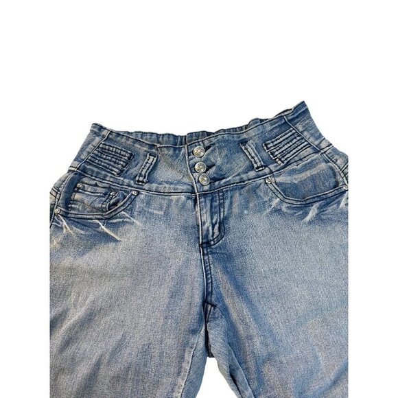 GOGO Star Girls Junior Distressed Crop Short Pants Blue Size 9 Sku 2531 - Picture 8 of 12
